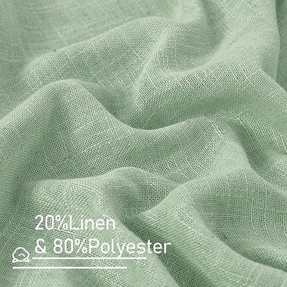 LAMIT Semi Sheer Linen Curtains 45 Inches Long, Light Filtering Panels Back Tab and Rod Pocket Neutral Drapes for Kitchen/Window/Bedroom, Fresh Green, 2 Panels, 52 x 45 Inch