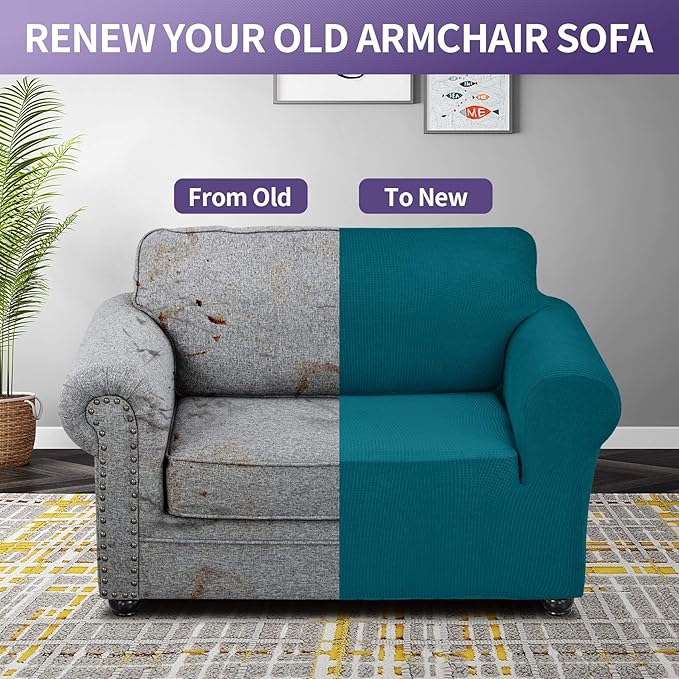 Joccun Stretch Chair Couch Cover,1-Piece Sofa Slipcover Spandex Jacquard Fabric Sofa Covers with Elastic Bottom,Washable Furniture Protector for Dogs,Cats,Kids(Armchair,Peacock Blue)