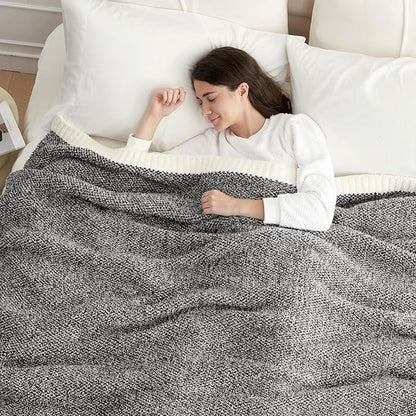 Snuggle Sac Heather Black Bedding Blankets Twin Size, Reversible Super Soft Large Cozy Blankets for Bed, Warm Cozy Knit Fuzzy Blankets for Sofa, Living Room, Heather Black, 60x80 inches
