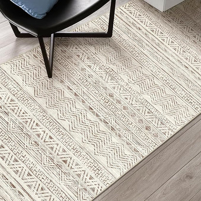 2x3 Washable Entryway Area Rug: Moroccan Small Runner Rug for Hallway Soft Modern Non Slip Door Mat with Rubber Backing Low Pile Thin Floor Carpet for Kitchen Bathroom Bedroom Indoor(Beige,2x3)