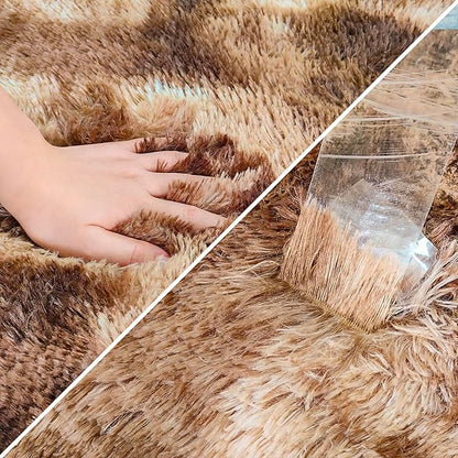 Super Soft Fluffy Living Room Area Rug 2x6 ft Tie-Dyed Brown Shaggy Furry Carpet Washable Non-Slip Floor Rugs Bedroom Bedside Nursery Rug Fuzzy Girls Boy Dorm Home Decor Aesthetic