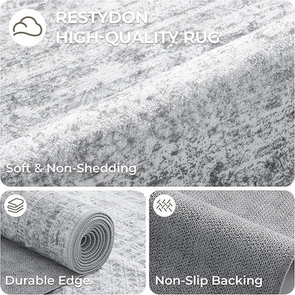 Washable Runner Rugs for Bedroom - 2x6 Runner Rug Non Slip, Ultra-Thin Entryway Runner, Soft Abstract Kitchen Runner for Hallway, Laundry, Bathroom, Indoor Door Mat(2'x6', Grey/Ivory)
