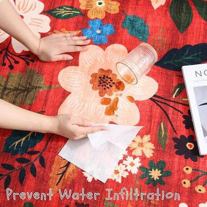 Rugcomf Door Mat Indoor Entrance 2x3 Rug Machine Washable Boho Floral Small Area Rug Non-Slip Low Pile Throw Rugs for Entryway, Kitchen, Front Door Indoor Entrance, Entry, Kids Room (Red)