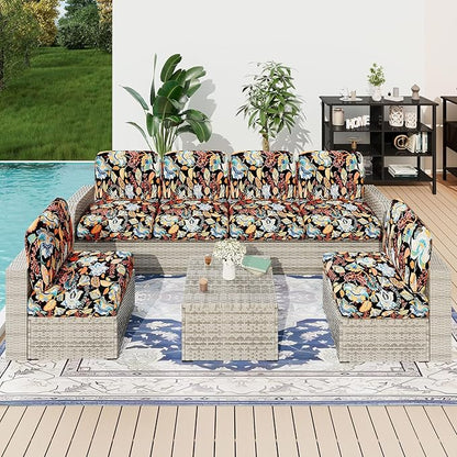 hyha Printed Couch Cushion Covers, Floral Sofa Covers Washable for Cushion Couch, Stretch Pattern Outdoor Cushion Covers for Patio Furniture with Elastic Bottom(Back Cover L, Floral)