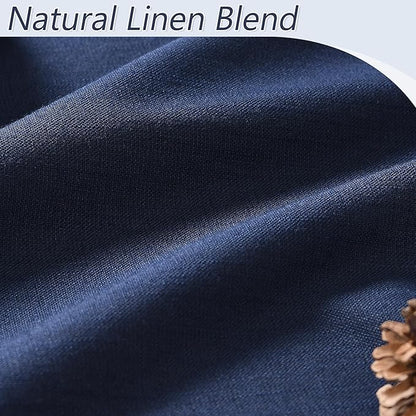 Guken Navy Blue 100% Blackout Linen Curtains 63 Inch Length 2 Panels Set for Living Room Bedroom Back Tab Thermal Insulated Black Out Drapes Room Darkening Farmhouse Window Curtains 63 Inches Long