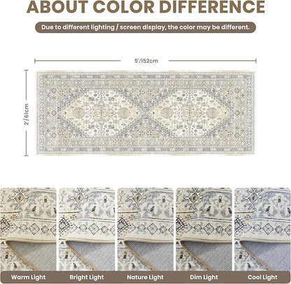 zesthome Runner Rug 2x5 - Stain Resistant Machine Washable Rug, Non Slip Vintage Hallway Runner Rugs, Low Pile Lightweight Runners for Kitchen, Entryway and Corridor