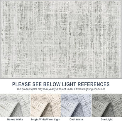10x14 Area Rugs for Living Room Washable Rug: Anti-Skid Abstract Modern Living Room Rug Soft Thin Carpets Indoor Floor Non-Shedding Carpet for Bedroom Dining Farmhouse Nursery Home Office White Gray