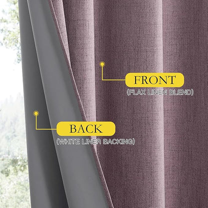NICETOWN Chaise Mauve Vintage Linen 100% Blackout Curtains for Living Room, Thermal Insulated Curtains 84“ Long, Noise Reducing Window Treatment Drapes for Hall Room, 52" Wide Per Panel, Set of 2