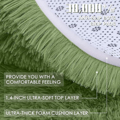 OLANLY 9x12 Machine Washable Large Area Rugs for Living Room, Bedroom, Soft Fluffy Shaggy Bedside Rug, Indoor Floor Carpet for Kids Girls and Boys, Dorms, Nursery, Home Decor Aesthetic, Green