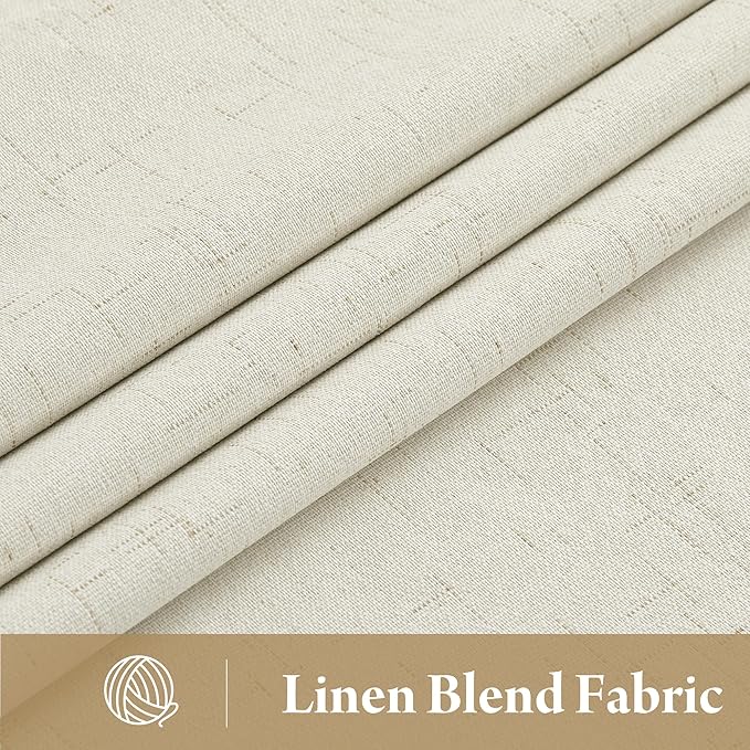 RYB HOME Cream White Linen Blackout Curtains, 100% Blackout Thermal Insulated Boho Farmhouse Window Curtain Panels for Living Room, Back Tab & Rod Pocket, 52" W x 90" L, 2 Panels Set