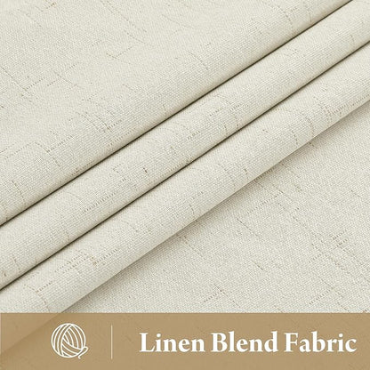 RYB HOME Cream White Linen Blackout Curtains, 100% Blackout Thermal Insulated Boho Farmhouse Window Curtain Panels for Living Room, Back Tab & Rod Pocket, 52" W x 90" L, 2 Panels Set