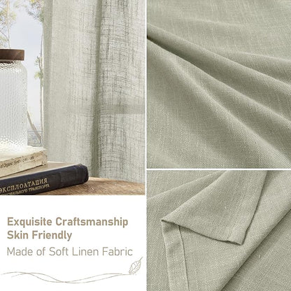 LAMIT 95 Inches Long Sage Grey Linen Curtains for Living Room, Back Tab and Rod Pocket Semi Sheer Curtains Light Filtering Farmhouse Drapes for Bedroom/Dining Room, Set of 2, 52 x 95 Inch