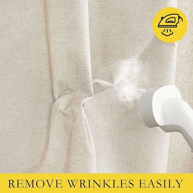 NICETOWN Beige Living Room Completely Shaded Linen Draperies, 2 Pieces, W62 x L72, Privacy Protection & Noise Reducing Ring Top Drapes, White Lined Insulated Window Treatment Curtain Panels